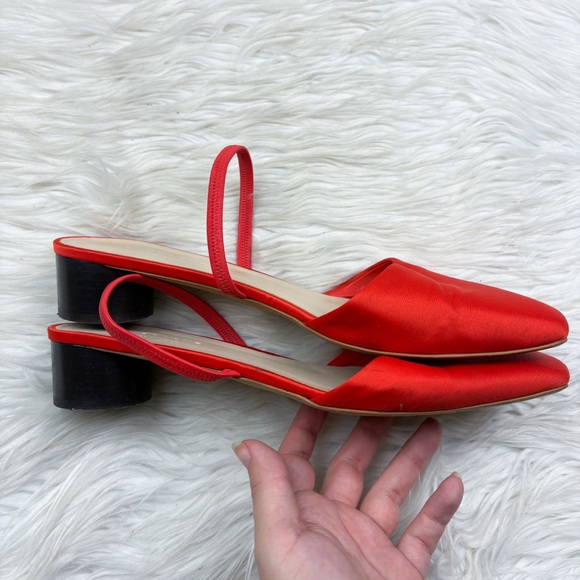 Everlane Tapered Square Toe Slingback Heel Red Satin Orange Womens Size 10.5 - Picture 6 of 9